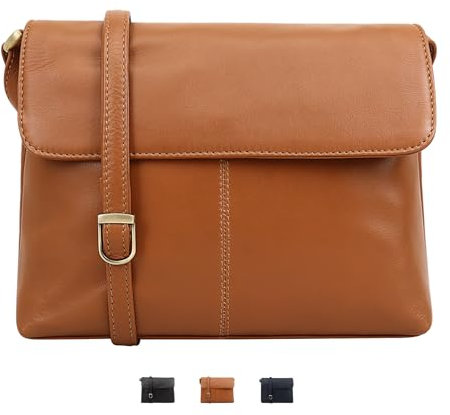 Lloyd Baker Kheda Crossbody-Tasche mit Überschlag: Zeitlose Raffinesse & funktionaler Luxus aus glattem Nappa-Anilinleder, hautfarben, 24 cm x 20 cm Flap over Crossbody Bag