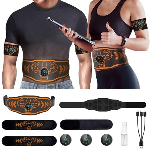 AXCEED Ultimate Abs Trainer Muscle Stimulator - 8 Modes & 25 Intensity Levels Portable EMS Abdominal Toner for Men and Women Tactical X Abs Machine with Rechargeable Design(Orange Set)