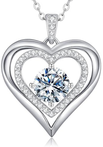 CDE Halskette Damen Silber 925 Kette Damen Moissanite Herz Anhänger Schmuck Herzkette Geschenk für Frauen Weihnachten Muttertags