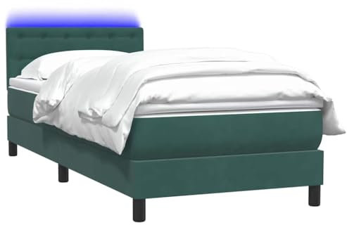 vidaXL Boxspringbett mit Matratze Dunkelgrün 90x220 cm Samt, Bett, Bettrahmen, Einzelbett, Schlafzimmermöbel, Lattenrost, Samtbett, Polsterbett