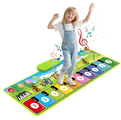 Jsdoin Piano Music Mat, Kids Musical Play Mat with 9 Piano Keyboard, Dance Mat Built in 19 Sounds & Recording Function Toddler Toys for 2 3 4 5 6+ year Old Boys Girls Kids Birthday Gifts