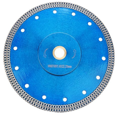 Solidure Disque à tronçonner diamanté, extra fin, 180 x 22,23 mm, Turbo, pour couper, meuler, granit, marbre, béton, carrelage
