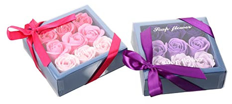 DRESSOOS Coffret De 2 Bouquets De Fleurs Boîte De Rose Dégradé Bouquet De Fleurs De Romantique Exquis Pour Les Occasions Romantiques