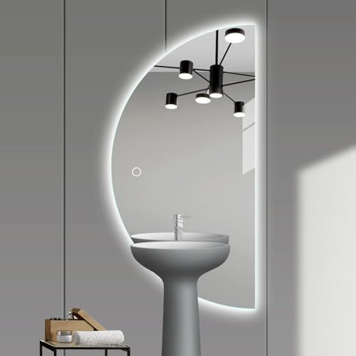 Mirocrafta Specchio da Bagno Illuminazione a LED Retroilluminata a Mezzaluna, Specchio Cosmetico Intelligente, Specchio da Parete Irregolare, per Camera da Letto, Soggiorno, Bagno, Ingresso(Right Cut,