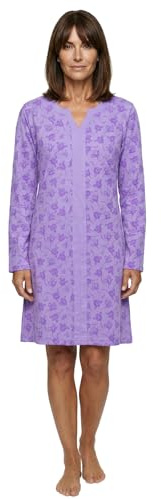 Zeitlos Nachthemd Damen Langarm Louise mit Amaryllis M-2XL Schlafshirt ohne Knöpfe mit Kimono-Stil Paspeln