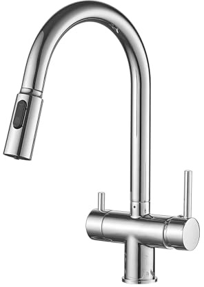 XJTNLB Grifo Osmosis 3 Vias Extraible Grifo de Cocina Fregadero Extensible Osmosis Cromado Mezclador Agua Fría y Caliente