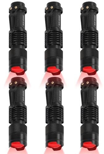 HinsGEAR 6 Pack Red Flashlight LED Single Mode Light 1 Mode LED Torch Scalable Red Light Flashlight for Astronomy Aviation Night Observation