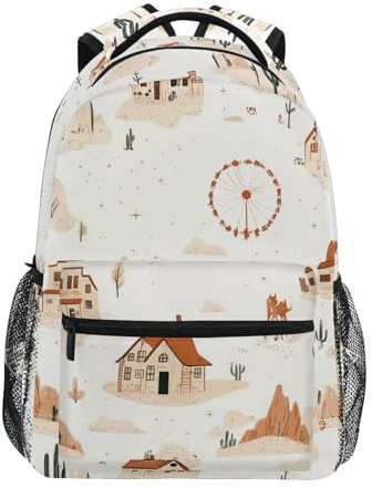 Foiosoh Sac à dos bohème cactus et Western Town pour filles avec sangle de poitrine pour l'école secondaire