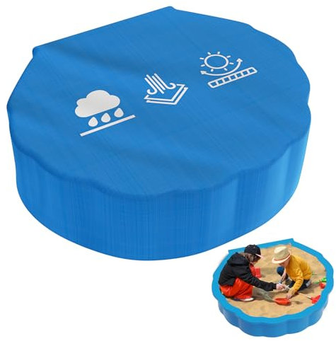 Humtudeit Bâche de protection pour bac à sable - 100 x 15 cm - En forme de coquillages - Avec couvercle - Ronde - Bleu - Pour bac à sable - En forme de coquillages et sable