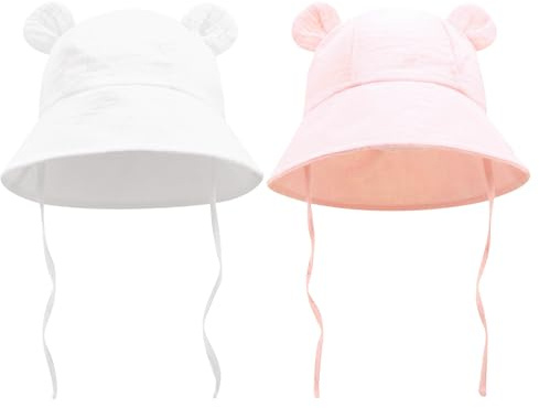 HTTDSLF 2 Pcs Sombrero de Sol para Bebé, Gorro de Sol para Bebé, Ajustable Gorro Verano de Pescador para Exteriores Playa Piscina