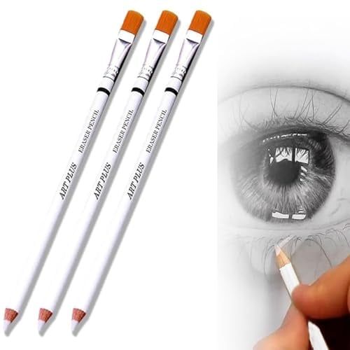 3pcs Skizzieren Gummibleistifte mit Pinsel Weiße Kohle Bleistift Weiche Professionell Zeichnen Kohlestift zum Zeichnen für Kohle, Graphit & Zeichnung,Professionelle Künstler Revision Werkzeuge