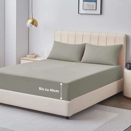 Aisbo Spannbettlaken 140x200cm Bettlaken Boxspringbett - Bett Laken Taupe 140x200 aus Premium Mikrofaser, weiches Spannbetttuch 140 x 200 Steghöhe 40cm für Wasserbett Bed Fitted Sheet