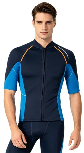 Camiseta De Neopreno para Hombre De Manga Corta Top con Cremallera Frontal Camiseta De Secado Rápido Traje De Natación Surf Azul Marino M
