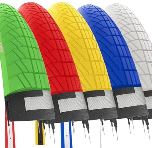 2 Bunte Reifen 20 x 1,75 (47-406) + Straßenreifen Dancella Citybike Kinderfahrrad (rot)