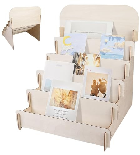 Kartenständer Aus Holz Mit 5 Etage Display Ständer, Postkartenständer, Grußkartenständer, Präsentationsständer, Selbstinstallierender Visitenkartenständer, Aufkleber Ausstellungsständer