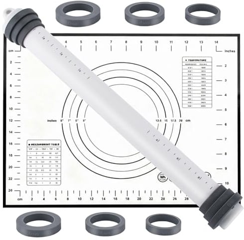 Nudelholz Silikon Teigroller, Antihaft Teigrolle - 30.5cm,Nudelhölzer zum Backen für Pizza Nudelteig Kuchen Fondant Cookie Gebäck, Backrolle mit Backmatte (Grau)