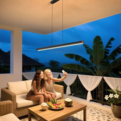 SUBTLETY 150cm LED Hängeleuchten 60W Dimmbar Modern Pendelleuchten Hängend Esstischlampe mit Höhenverstellbar Schleuder & Fernbedienung, Linear Design Lichtstreifen für Wohnzimmer Esszimmer Büro