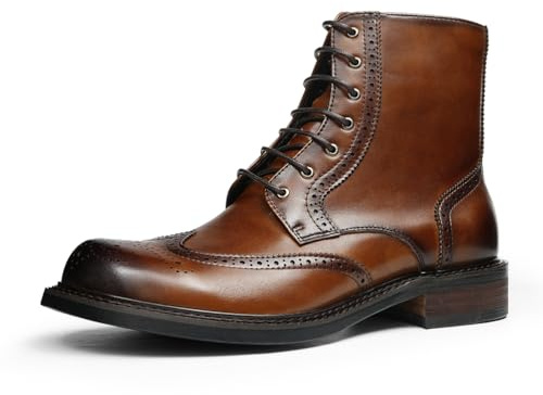 HCDZF Stivali da Moto da Uomo Abito da Lavoro in Pelle Vintage Stivaletti Stringati