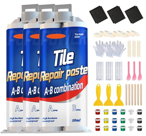 3 Sätze Keramik Reparaturset Waschbecken, Emaille Reparaturset, für Porzellan, Keramik, Acryl, Reparatur von Rissen, Sprüngen und Löchern auf Fliesen, Waschbecken, Duschwanne (Farbübereinstimmung)