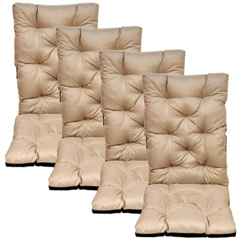 nana shop Hochlehner Auflagen für Gartenstuhl mit Rückenlehne, Sitzkissen Outdoor wasserabweisend, komfortable Stuhlkissen für Balkon, Terrasse und Garten, Bequeme Sitzpolster (120x50x8cm) (4, Beige)