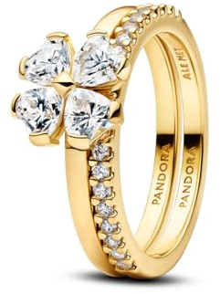 PANDORA Damenring Funkelnder Glücksklee Goldfarben 164507C01