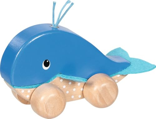 goki 55828 – Greiffahrzeug Wal aus Holz, Babyspielzeug mit Filzflossen - Motorikspielzeug zum Greifen & Schieben, ab 1 Jahr