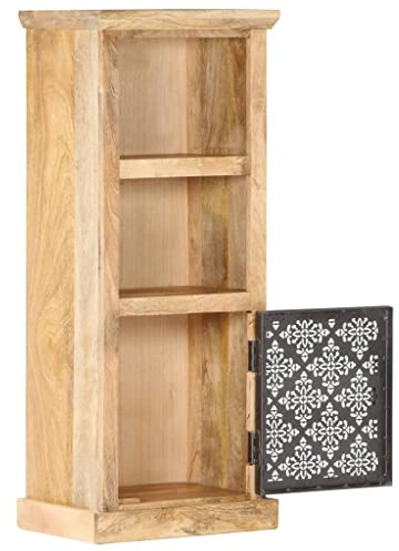 FWIKDUN Highboard mit Tür 45x32x110 cm aus Mangoholz Massivholz Wohnzimmerschrank mit Zwei offenen Regalen und Stauraum
