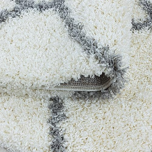 KADIMA DESIGN Wohnzimmerteppich Hochflor Nordisches Design Samtweich Waschbar Strapazierfähig Robust 30mm Flor Rund Creme 160x160 cm Esszimmer Wohnzimmer Fußbodenheizung geeignet | Ronda