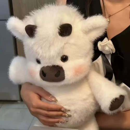 45cm Rennendes Plüschtier Kuh, Running Cow Plush, Interaktive Kuscheltier mit beweglichen Beinen, Plüsch Spielzeug Puppe Wildschwein Stofftier Geschenk Für Jungen und Mädchen (Weiss Hochlandrinder)