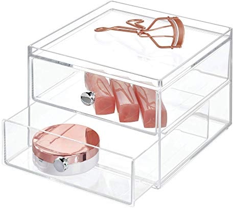 iDesign Drawers Make-Up-Organizer | hochwertige Aufbewahrungsbox für Schminke, Kosmetika & Co. | Schubladenbox mit 2 Schubladen | Kunststoff transparent, 17,8 x 12,7 x 16,5 cm