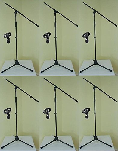 6 x Adam Hall S 5 BE - Mikrofon-Ständer mit Schwenkarm/Galgen, Mikrofon-Klammer Ø 23-36 mm & Dreibein schwarz Mikrofon-Stativ S5BE + D903