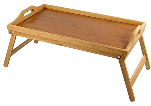 ASAB Bamboo Serving TV Tray With Handles And Folding Legs - Dinner Table For Sofa And Bed - 50x30cm
