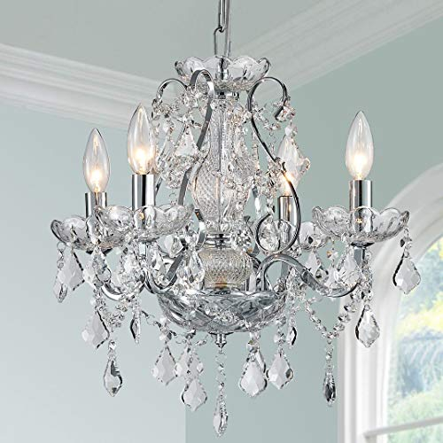 BESTIER - Lámpara colgante moderna de cromo con iluminación de cristal, lámpara de techo para comedor, baño, dormitorio, sala de estar, 4 bombillas E14 requeridas D51cm x H45cm