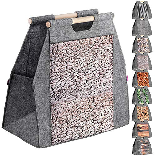 KADAX Kaminholztasche, Holztragetasche aus Filz, Filztasche für Holz, Holzstücke, Filzkorb für Kamin- und Brennholz, Holztasche mit Tragegriff, Tasche für schwere Gegenstände (Erle)