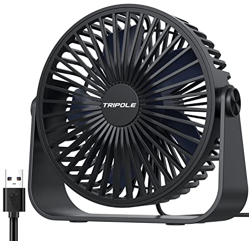 TriPole USB Desk Fan, 3 Speeds Adjustable Strong Wind Table Fan, 360° Rotation Mini Personal Fans, 5.5 Inches Portable Cooling Portable Fan for Desktop Office Home Bedroom Car Outdoor Camping, Black
