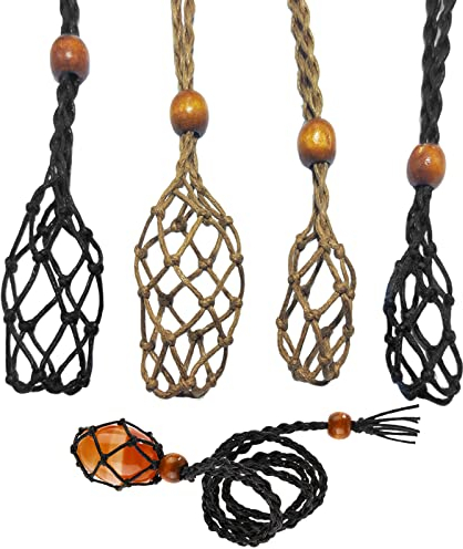 VEGCOO 4 Pcs Adjustable Quartz Crystal Stone Necklace Cords, 2 Colours (Black, Coffee), 2 Sizes, DIY Stone Pendant Jewelry Making