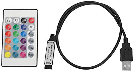 Dioche 5-24V 24 Tasten RGB LED Strip Remote Wireless Controller USB 6A Lampeneffekt IR Controller,für Lampen mit LED als Lichtquelle (Kabellänge 0,5 Meter)