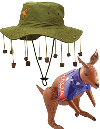 Dreamzfit® Australian Cork Hat & Inflatable Kangaroo Costume Kit – Complete Aussie Fancy Dress Set for Adults | Australia Day, Outback Theme Parties & Crocodile Hunter Cosplay