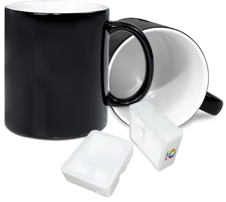 MR.R Lot de 2 flans pour sublimation - Tasse à café vide en céramique - 325 ml - Blanc - Tasse magique - Changement de couleur - Tasse à café vide avec poignée - Noir