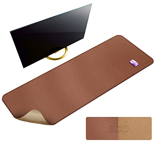 MAIDERN Schreibtischunterlage 140x60cm, Kork & PU-Leder Doppelseitiges Tischunterlage, Große Mauspad, Wasserdichte Schreibunterlage Leder auf Schreibtischen,Büro und Zuhause Tischunterlage (Braun)