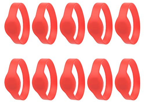 10 Stück RFID-Armband RFID-Armband 125 KHz RFID-Armband Silikonarmband IP68 Wasserdicht ID-Karte Saunakarte Zugangskontrolle Armband für Hotel Schwimmbad Saunaraum(Rot)