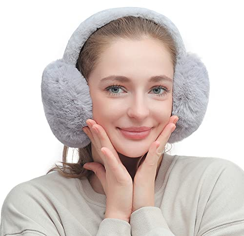 TOEECY Orejeras Invierno para Mujer Cálido Orejeras Plegables Suaves Ajustable Orejeras de Felpa Unisex Anti-frío Earmuffs Moda Accesorio de Esquí Regalo para Damas Niñas (Gris)
