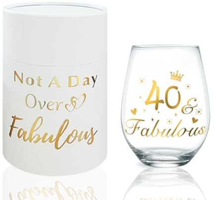DEARLIVES 40th Birthday Wine Glasses, Gold 17oz Cheers Decorations Present