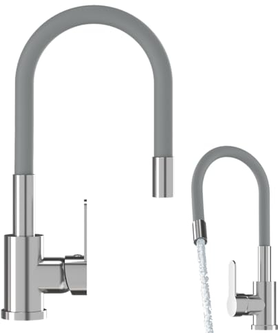 Granitan GRADO Wasserhahn mit schwenkbarem Auslauf - Mischbatterie fur Küche Durchmesser von 35 mm - Ausziehbar Küchenarmatur mit Keramikkopf - Kitchen Tap - Grau
