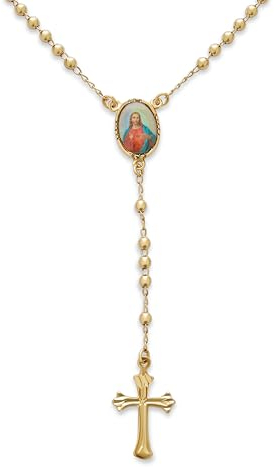 Bling Jewelry Katholisches Christliches Gebet Rosenkranz Perlen Heiligstes Herz Jesu Kreuz Katholischer Rosenkranz Halskette Für Frauen Teenager 18K Vergoldetes Messing
