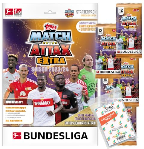 Bundle mit Topps Match Attax EXTRA Bundesliga 2023/24-1 Starter + 5 Booster + Exklusive Collect-it Hüllen