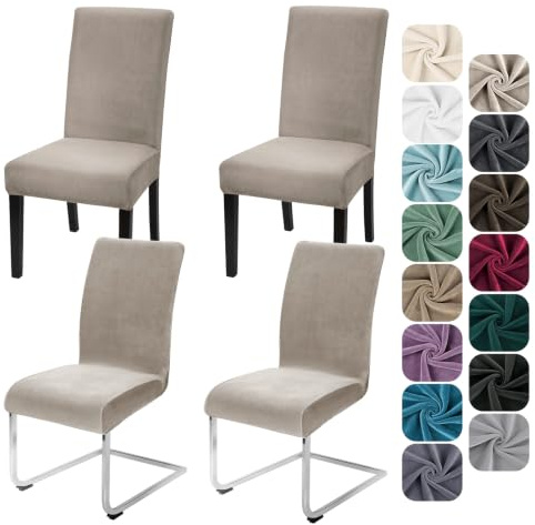 Alishomtll Stretch Velvet Dining Chair Covers Set of 4 Champagne Kitchen