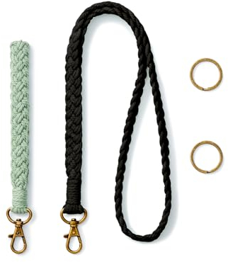 AOKSUNOVA Schlüsselband Makramee Lanyard Schlüsselanhänger Set Band Lang Schlüsselbänder zum Umhängen Schwarz + Grün