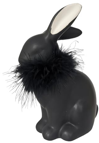 Goldbach Hase aus Keramik schwarz 18cm Hasenfigur mit Fell Osterdeko Osterhase, 738739