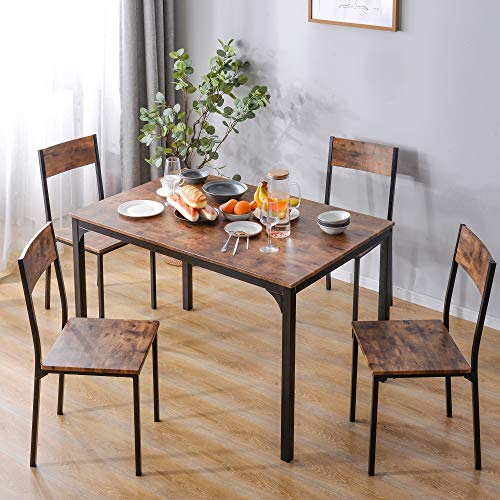 Merax Küchentisch mit Stühlen, Esstisch mit 4 Stühlen, Essgruppe für Esszimmer, Wohnzimmer & Balkon, Vintagebraun